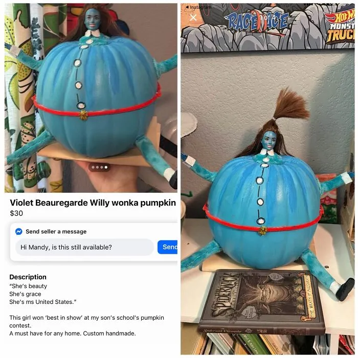 Handmade Violet Beauregarde Willy Wonka pumpkin for sale online