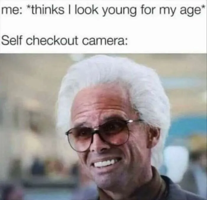 Older man with white hair meme about looking young for age