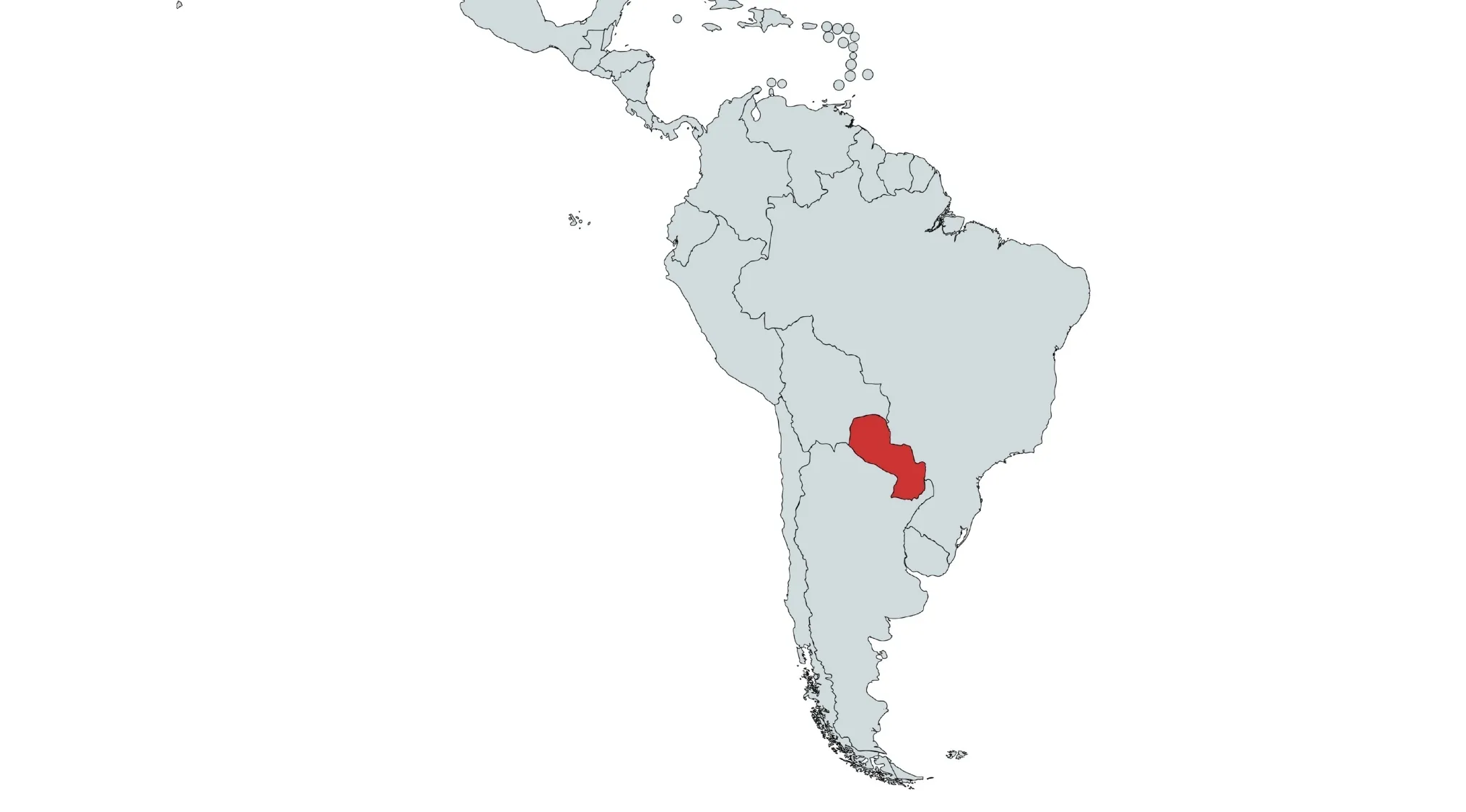 A map of South America with Paraguay highlighted in red. Which country is pinned on the map?