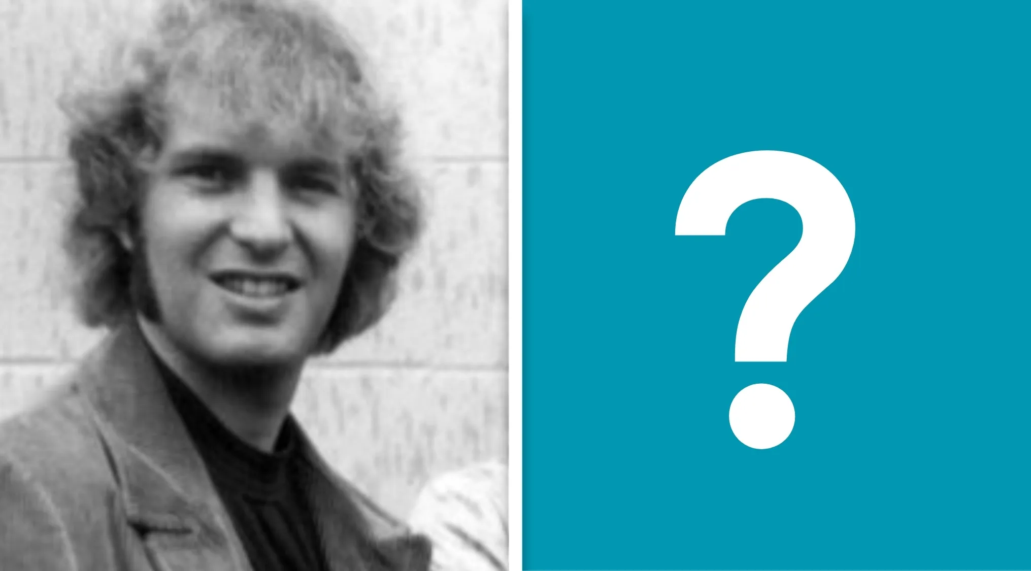 Black and white photo of a smiling John Fogerty. Music challenge: Name 30 Bands. Creedence Clearwater Revival had John Fogerty as the frontman.