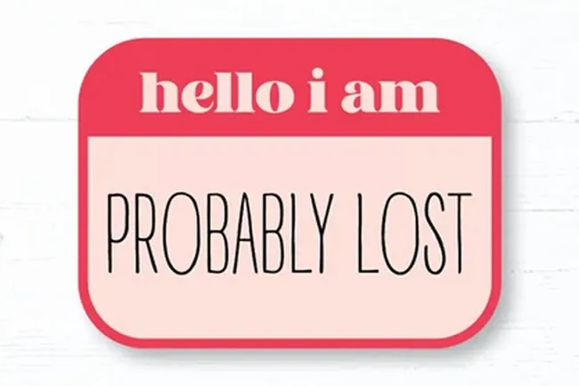 A pink and red bumper sticker reading hello i am PROBABLY LOST, perfect for someone feeling a bit adrift.