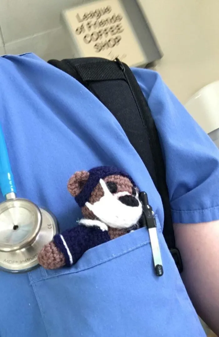 Hand Crocheted Dr Bear By A Grateful Patient, Today Was A Good Day