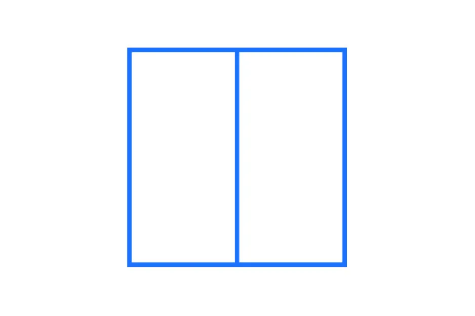A simple blue square divided vertically in half on a white background, representing a figure that completes a pattern.
