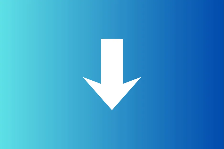 A prominent white downward-pointing arrow against a blue gradient background, asking which figure is missing.