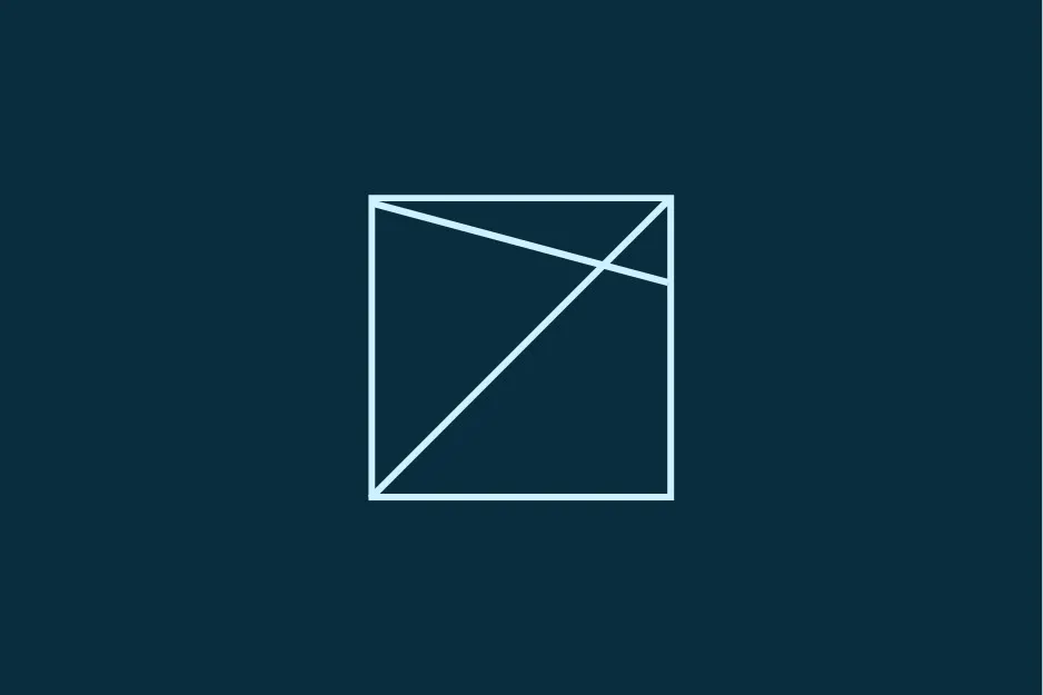 A blue square with diagonal light blue lines inside, on a dark blue background, an example for a figure that correctly completes the matrix.