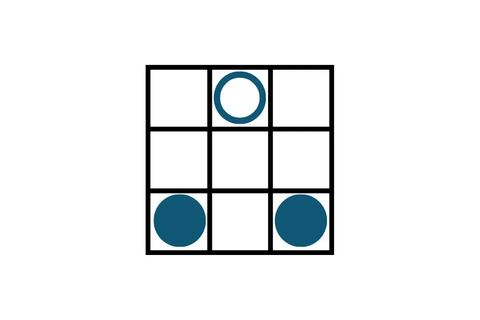 A 3x3 grid with an open circle in the top middle, and filled circles in the bottom left and right. Which figure comes next in the pattern?