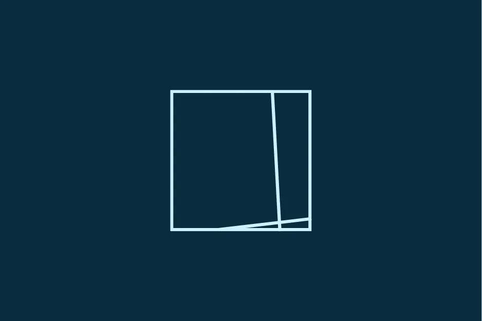 Abstract image on a dark background, showing a square outline with two intersecting lines inside, forming various shapes. Completes the matrix.