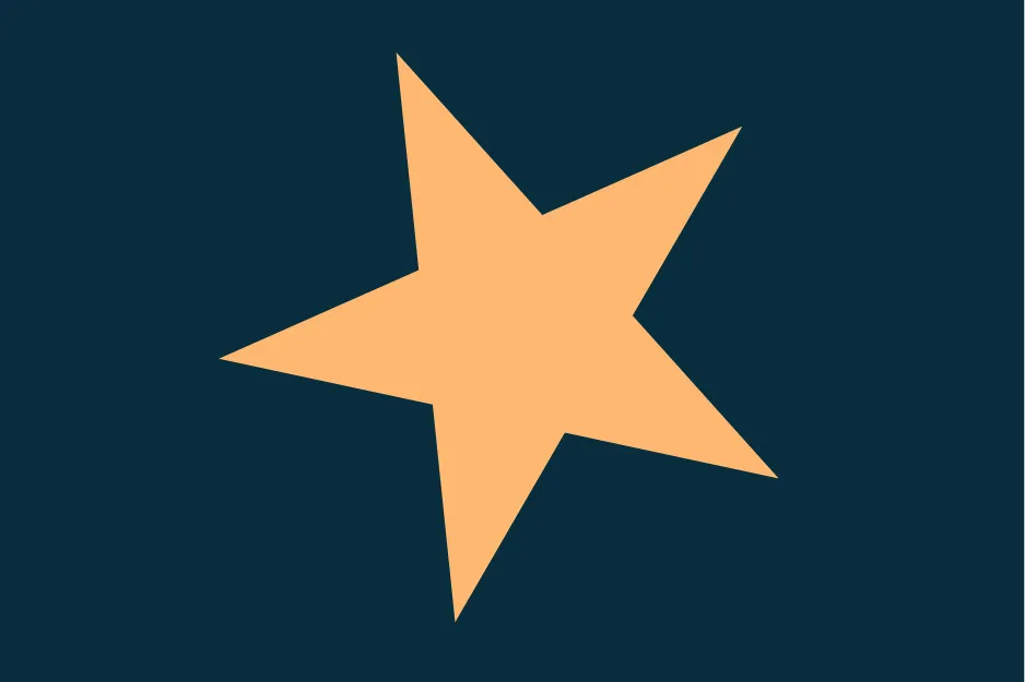 An orange star slightly tilted on a dark blue background. Use this image to choose the image that completes the pattern.
