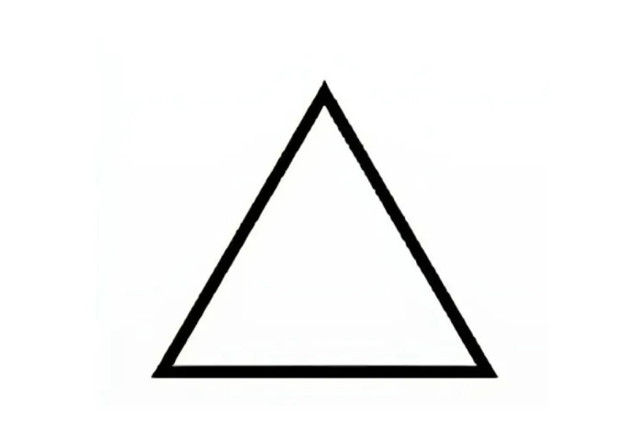 A simple black outline of an equilateral triangle on a white background. Figure to complete the pattern.