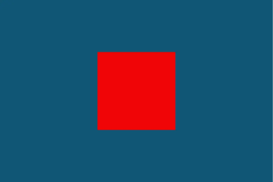 A red square centered on a teal background. This figure completes the pattern, focusing on color and position.