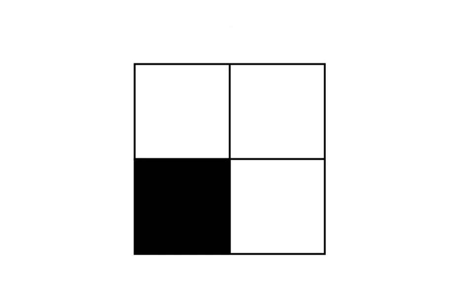 A black square in the bottom-left of a 2x2 grid, with the other three squares remaining white, depicting a figure that completes a pattern.