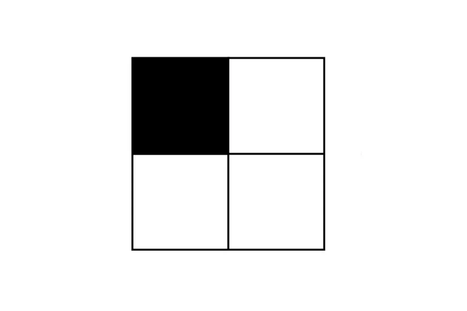 A black and white square pattern with the top-left square colored black. This figure completes the pattern.