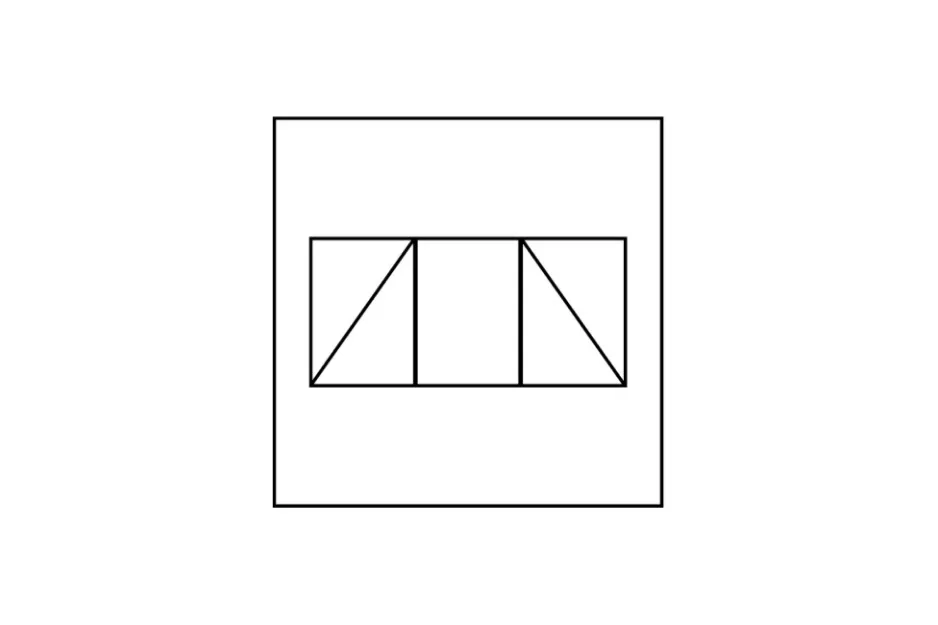 A white image with a large black outlined rectangle and three smaller rectangles inside, forming a pattern.