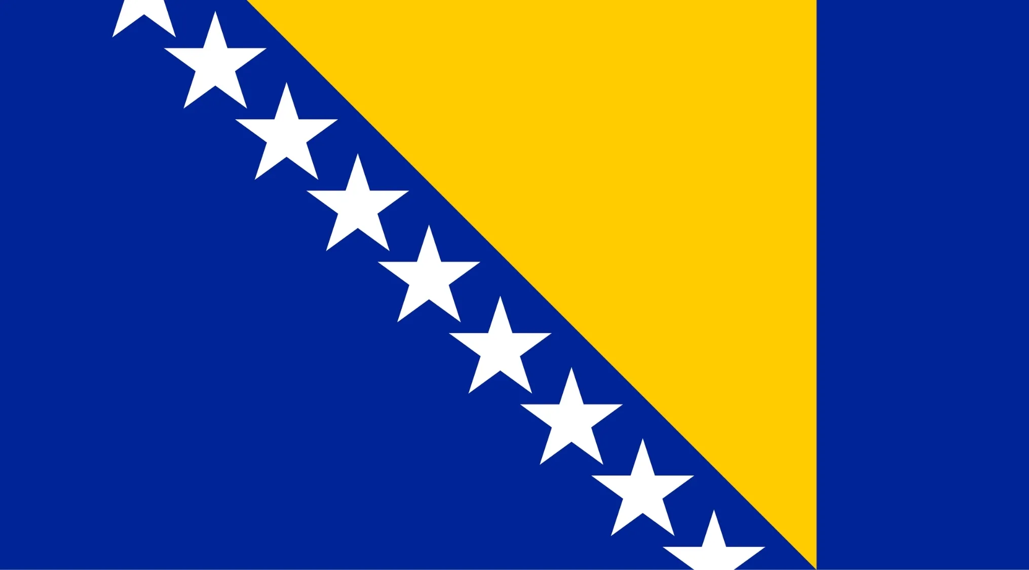 European flags: A blue flag with a diagonal yellow band and white stars. Guess the country behind this flag design!