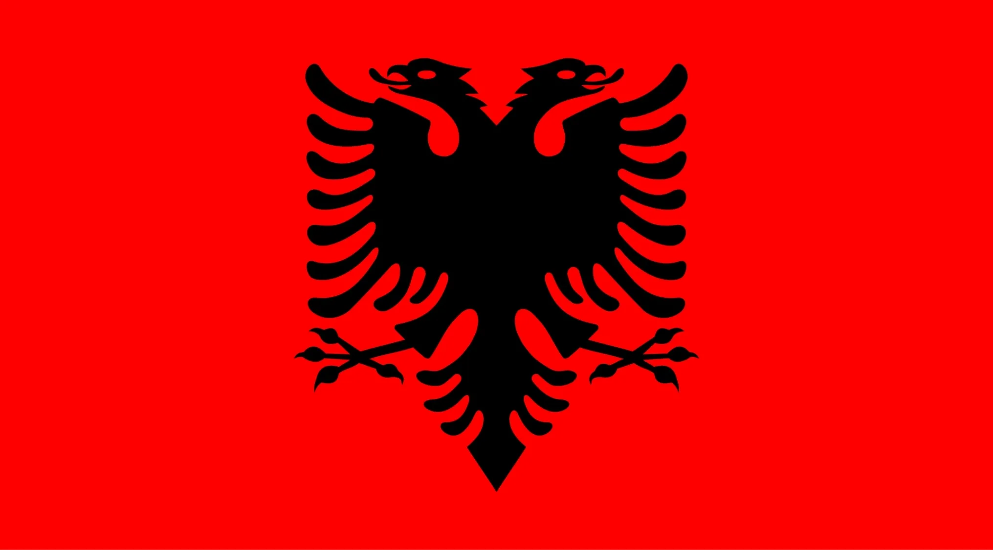 A red European flag with a black two-headed eagle, representing Albania. Can you spot the country behind this flag?