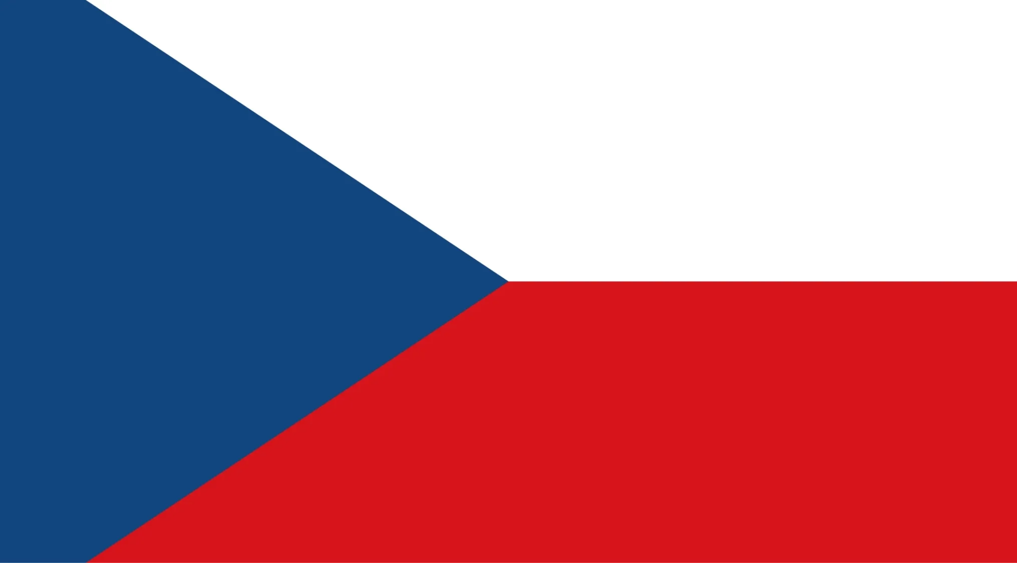 A European flag with a blue triangle on the left and horizontal white and red stripes. Which European country?