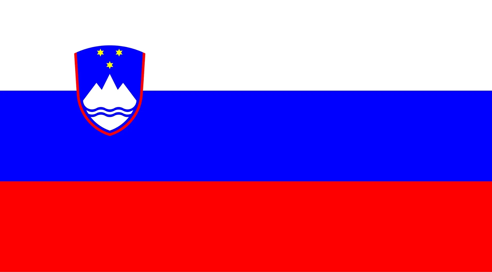European Flags: Slovenian flag with white, blue, and red horizontal stripes. The coat of arms features a mountain and stars.