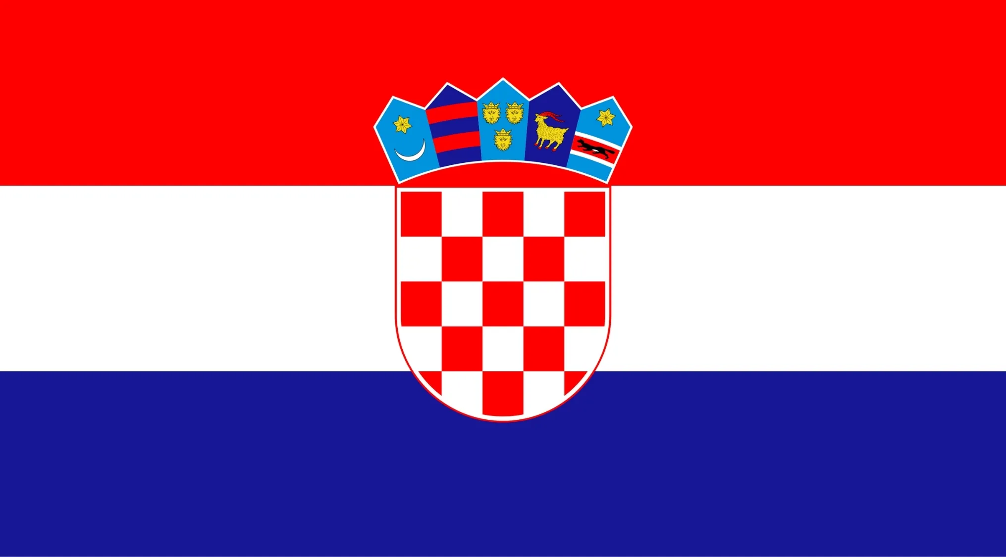 A detailed image of the Croatian flag, featuring red, white, and blue stripes with a checkered shield and crown emblem. European Flags.