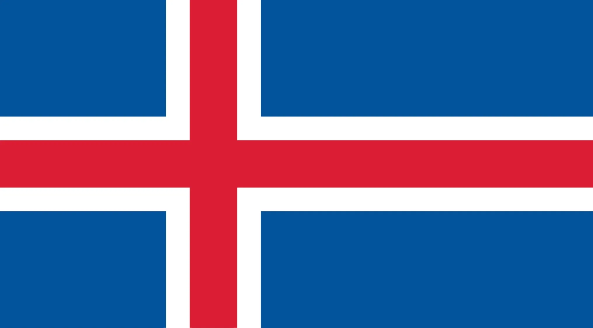 European flags: A bold blue flag with a red Nordic cross outlined in white, representing Iceland.