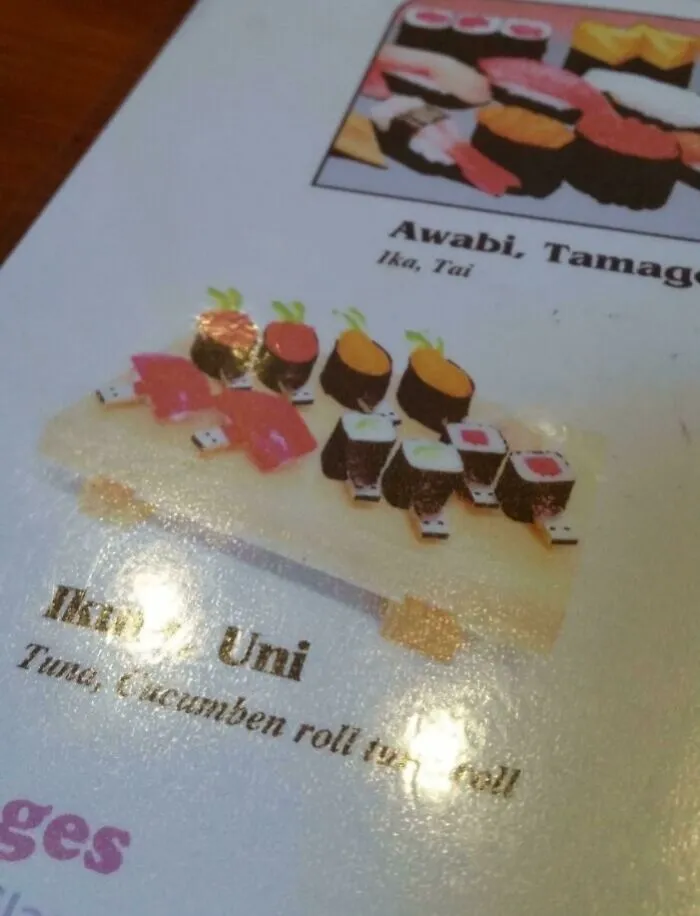 The Sushi Restaurant, That I Went To, Accidentally Put A Picture Of USB Sushi On Their Menu