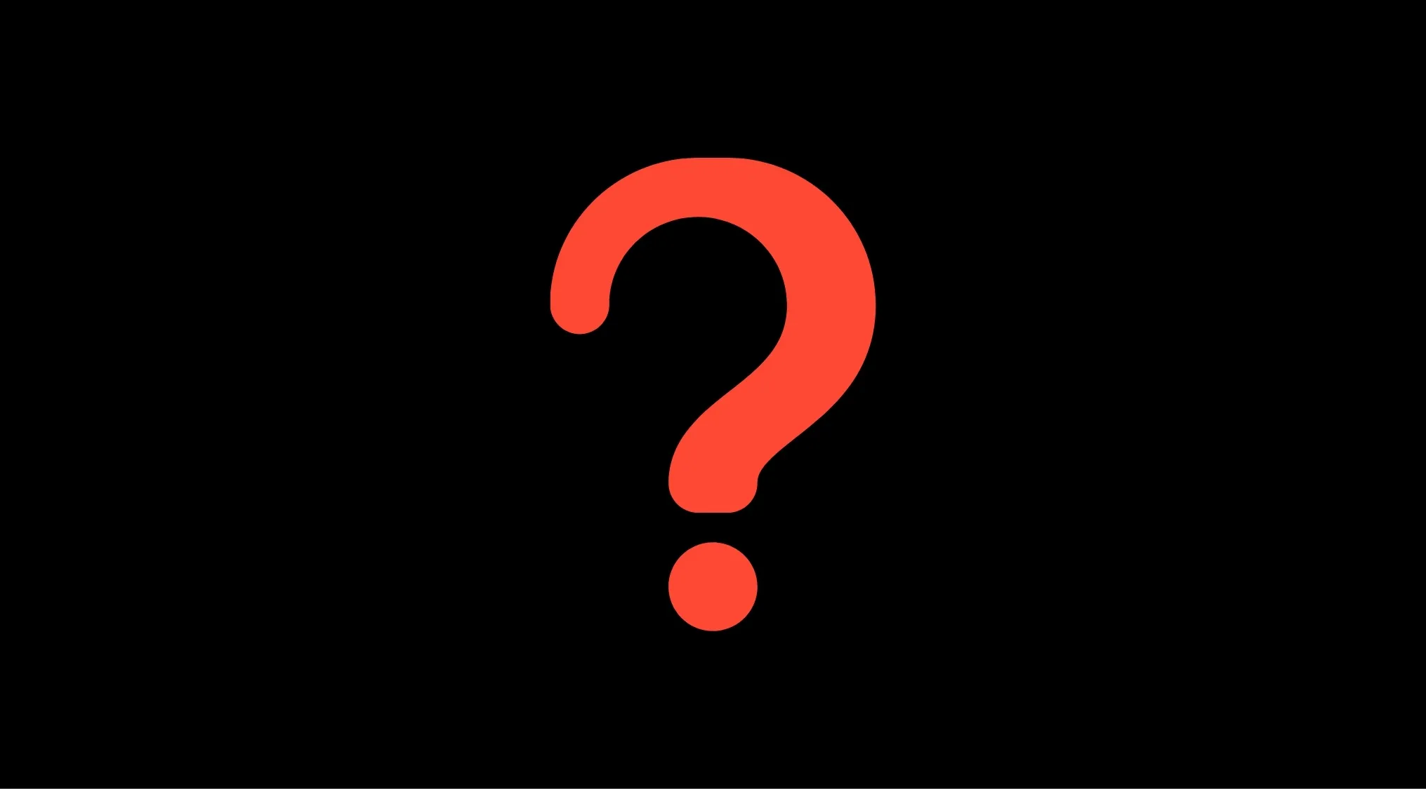 A large red question mark centered on a black background, inviting viewers to ponder the Greek Mythology Hydra.