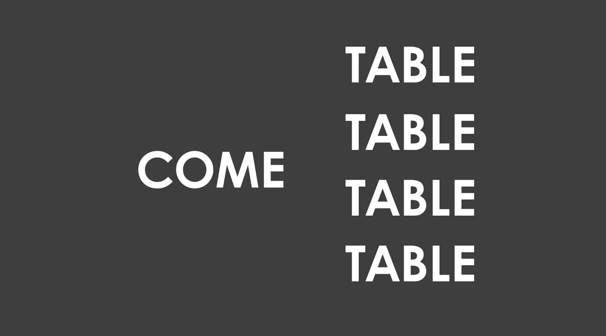 A Pop Culture Rebus Quiz image showing the word COME followed by four instances of the word TABLE.