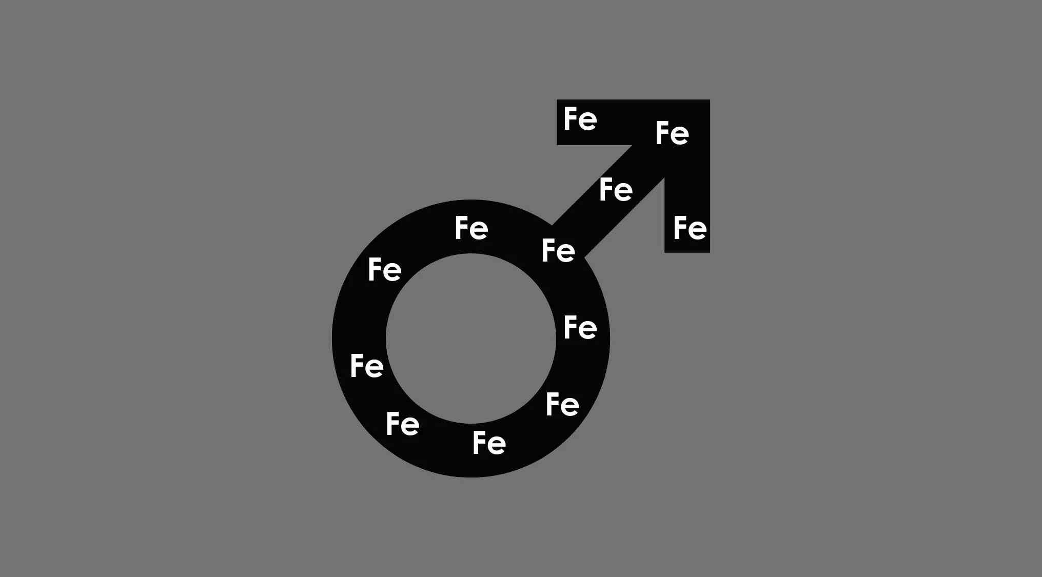 A rebus puzzle showing male gender symbol with FE, iron, chemical symbol inside.