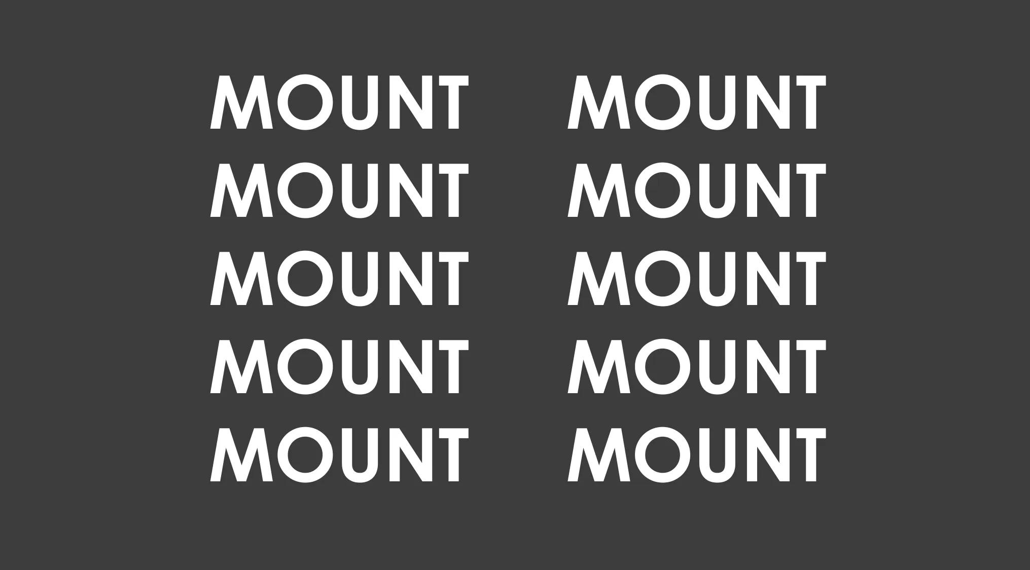 A rebus puzzle showing two columns of the word MOUNT repeated five times each.