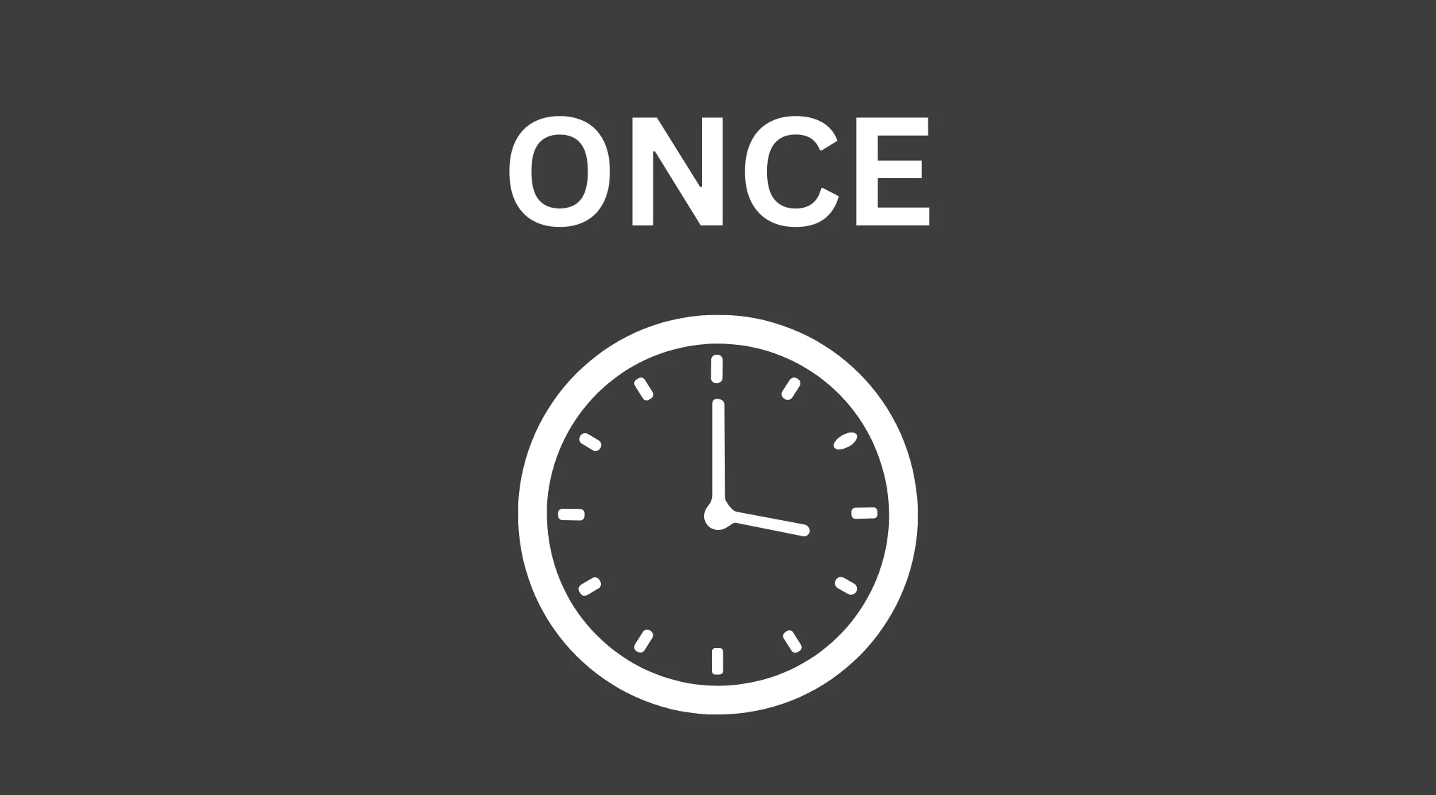 A rebus puzzle showing the word ONCE positioned upon icon of clock.