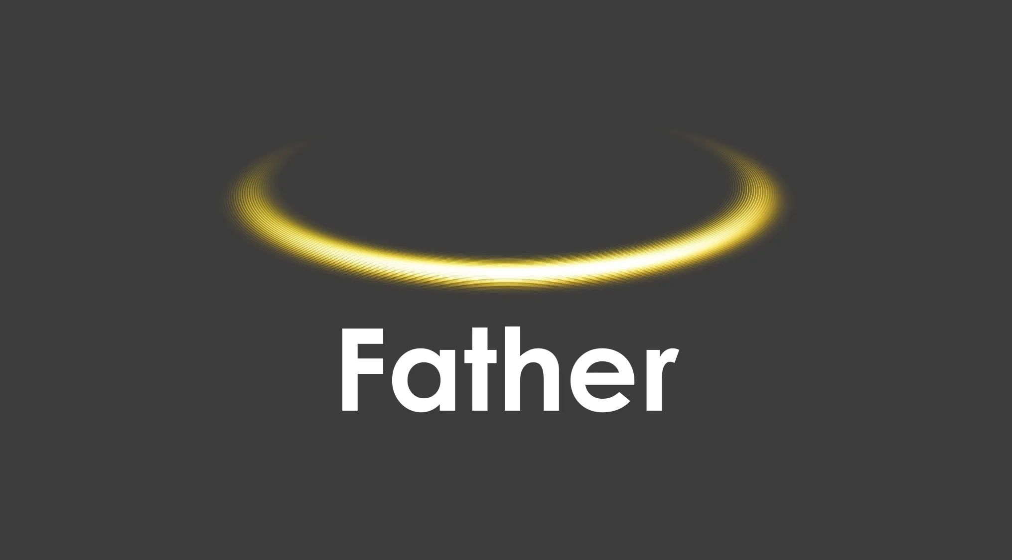 A rebus puzzle showing the word Father positioned under the glowing halo.