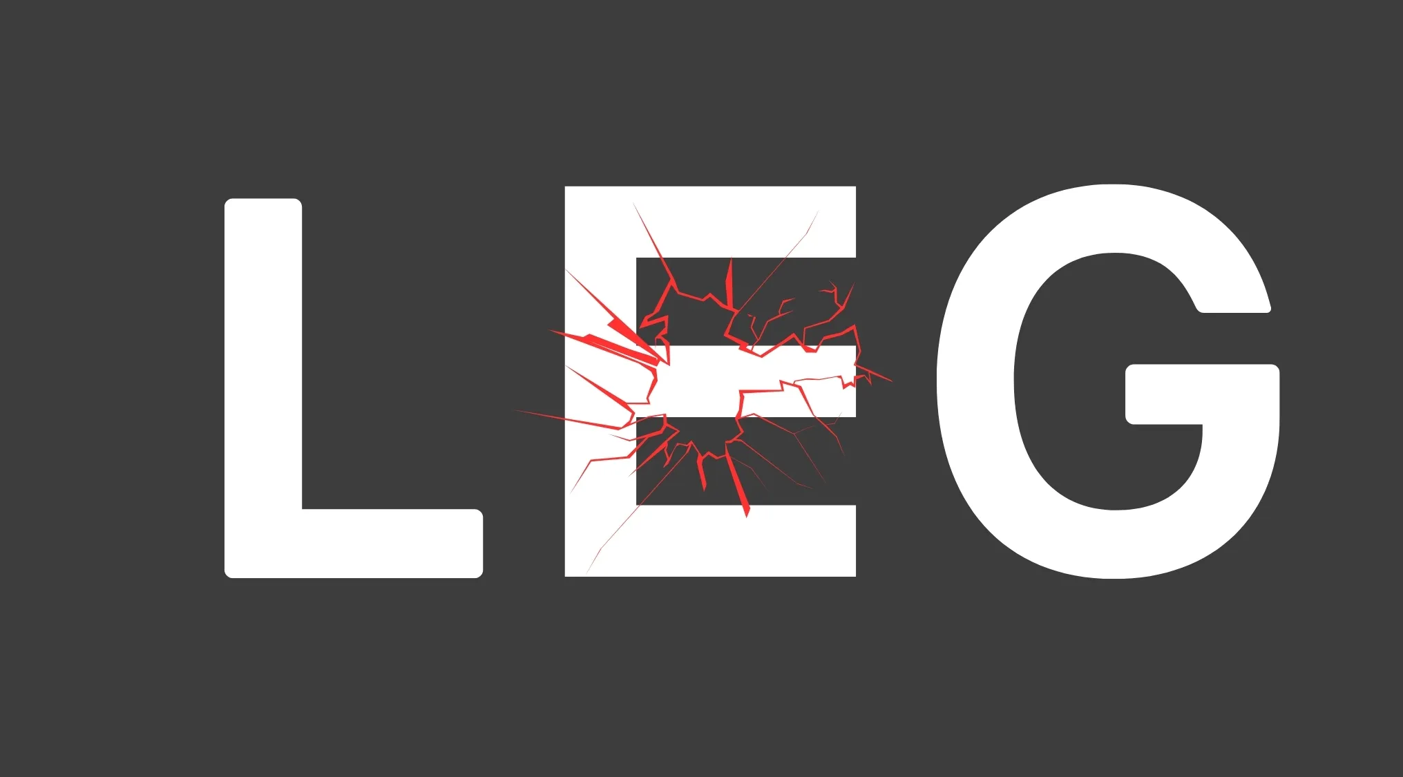 A rebus puzzle showing the word LEG with a shattered E letter.