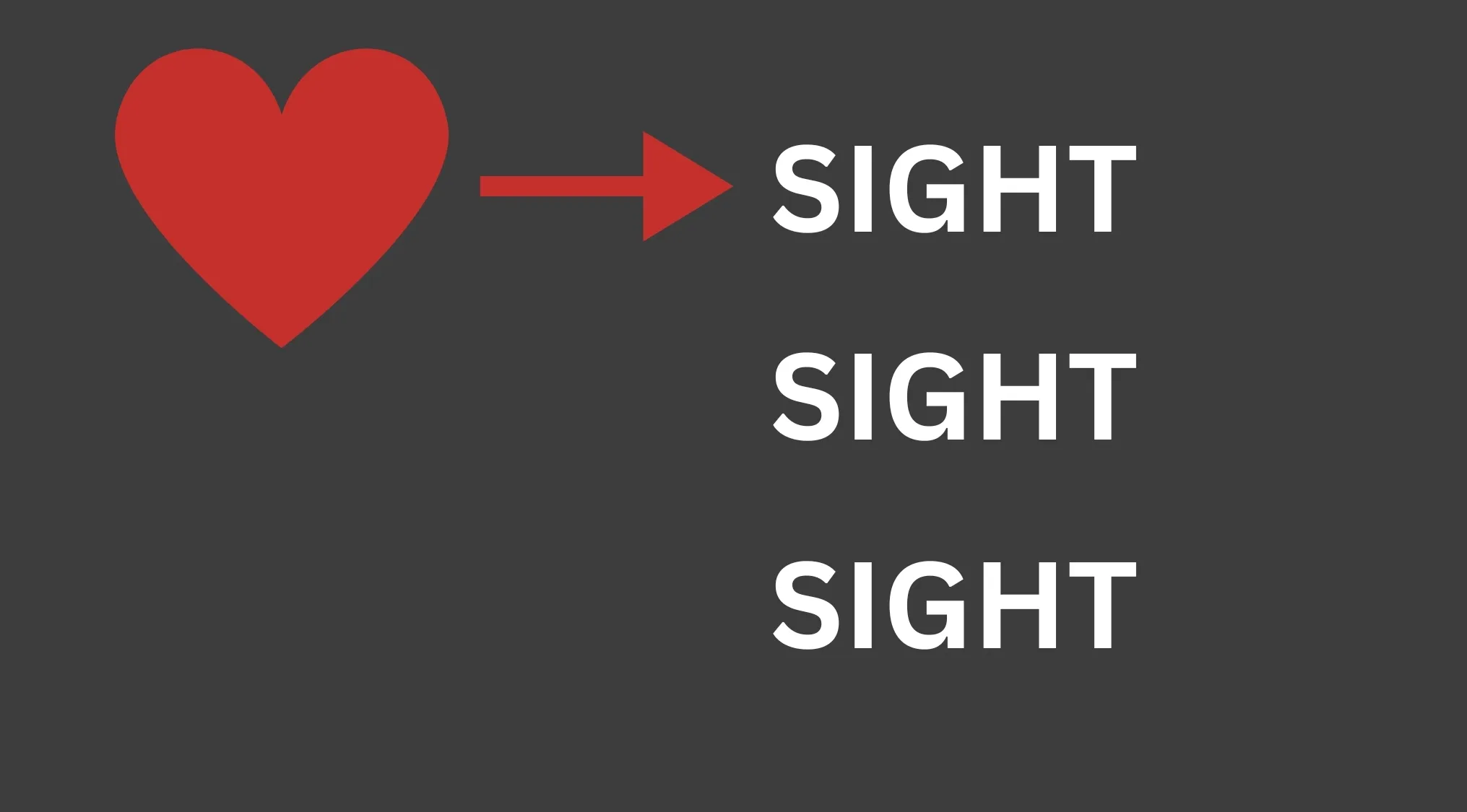 A rebus puzzle showing a heart icon with an arrow pointing to the top of the word SIGHT.