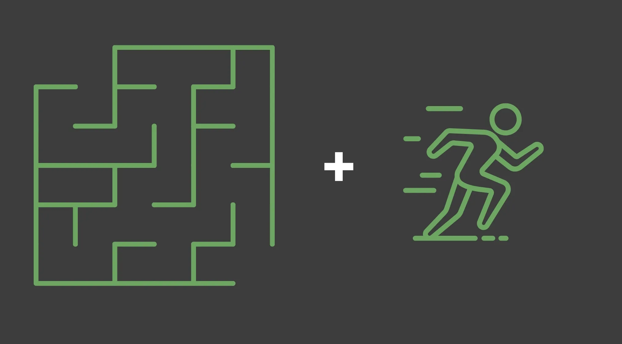 A rebus puzzle featuring a green maze icon followed by a runner icon.