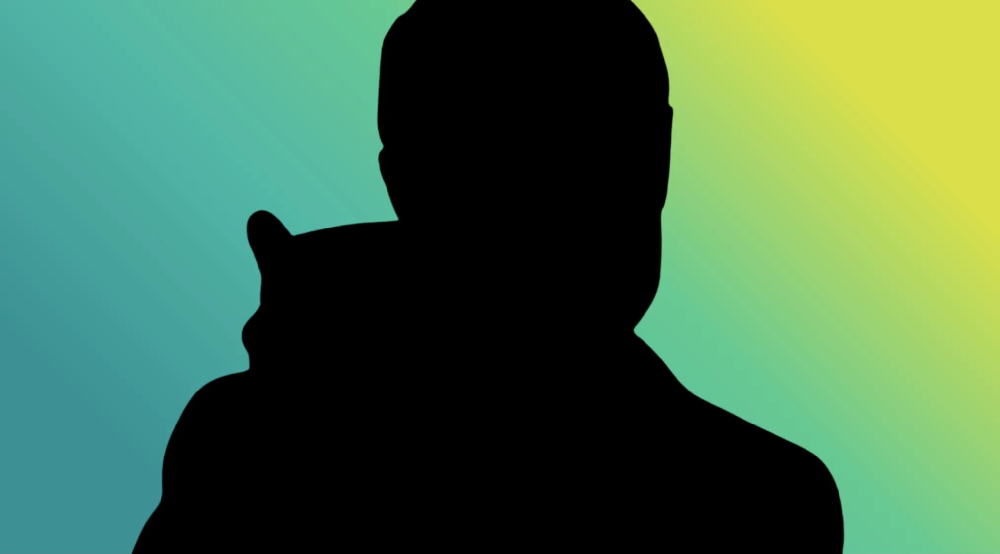 Black silhouette of a male character, possibly a superhero, against a vibrant green and yellow gradient background. Character silhouettes.