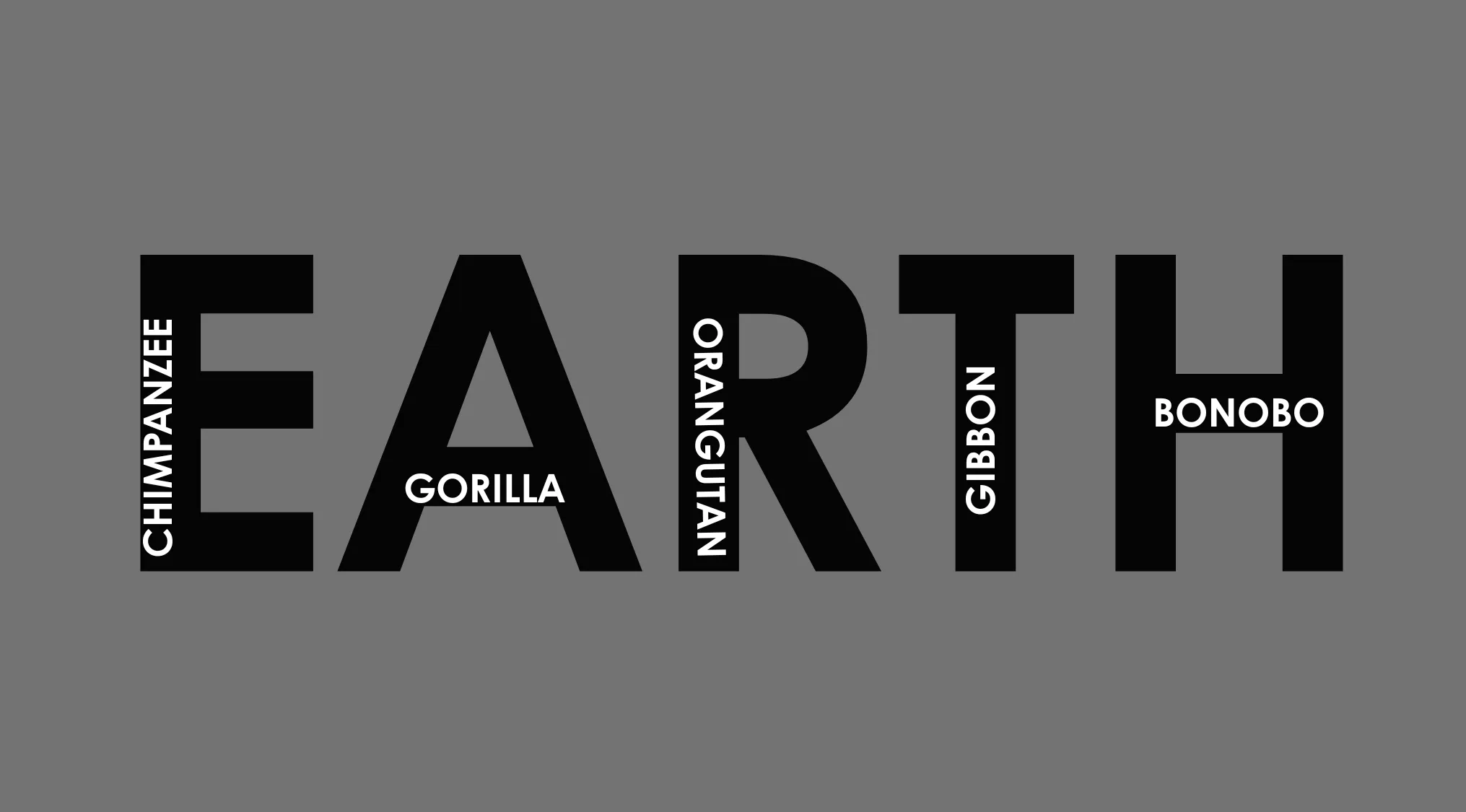 A rebus puzzle where in the word EARTH there are small shift names of different apes.