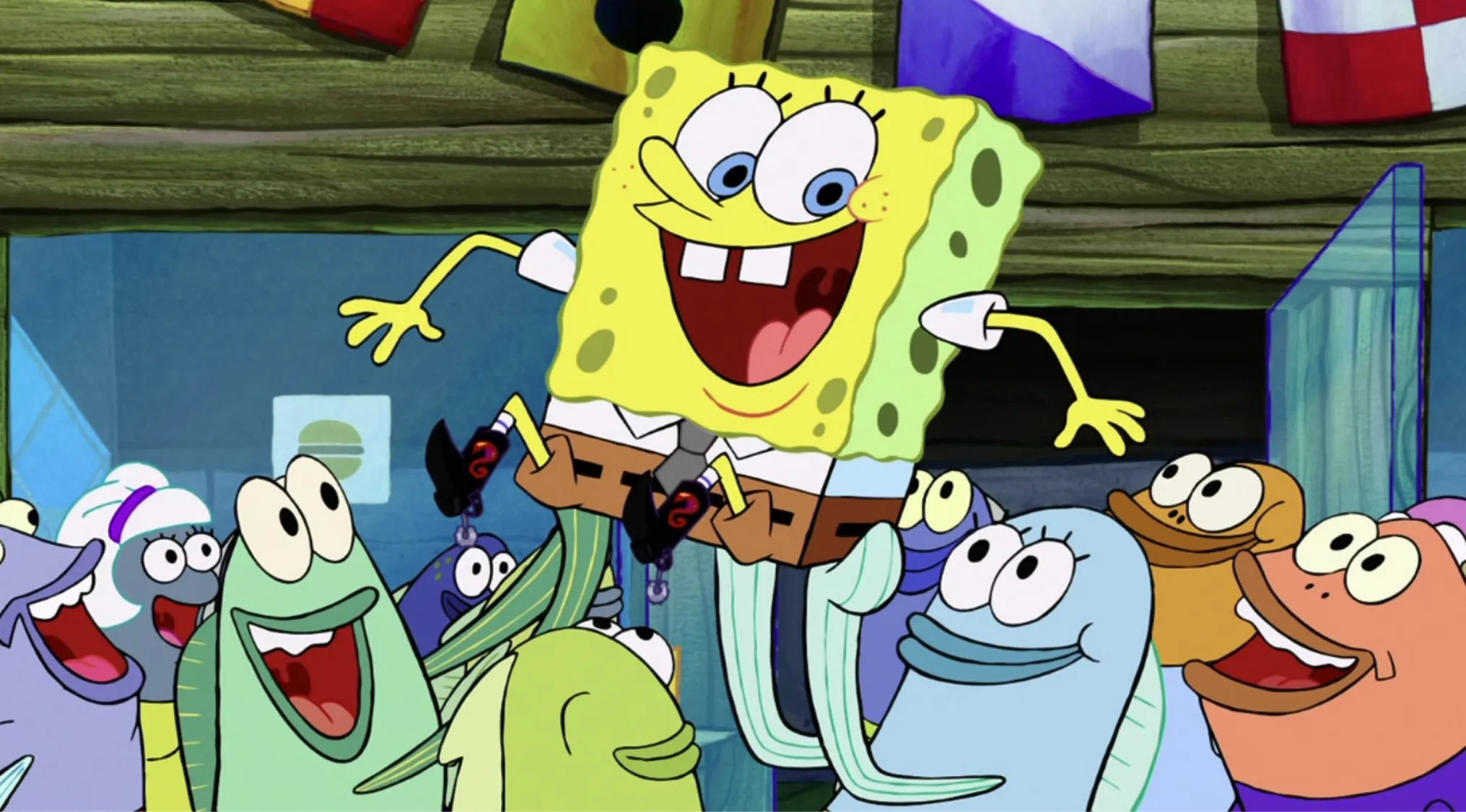 An image showing SpongeBob SquarePants in a grey tie