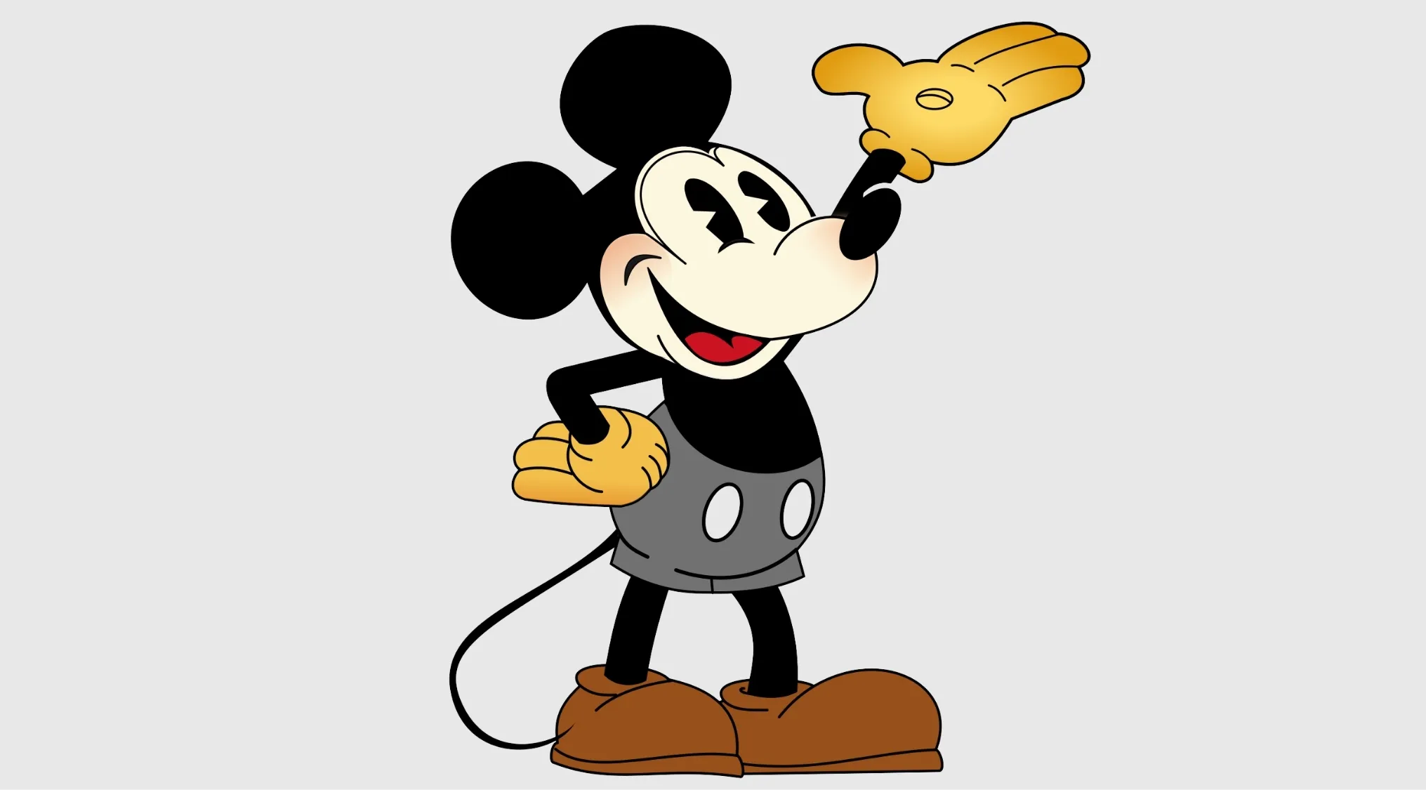 An image showing Mickey Mouse with grey shorts