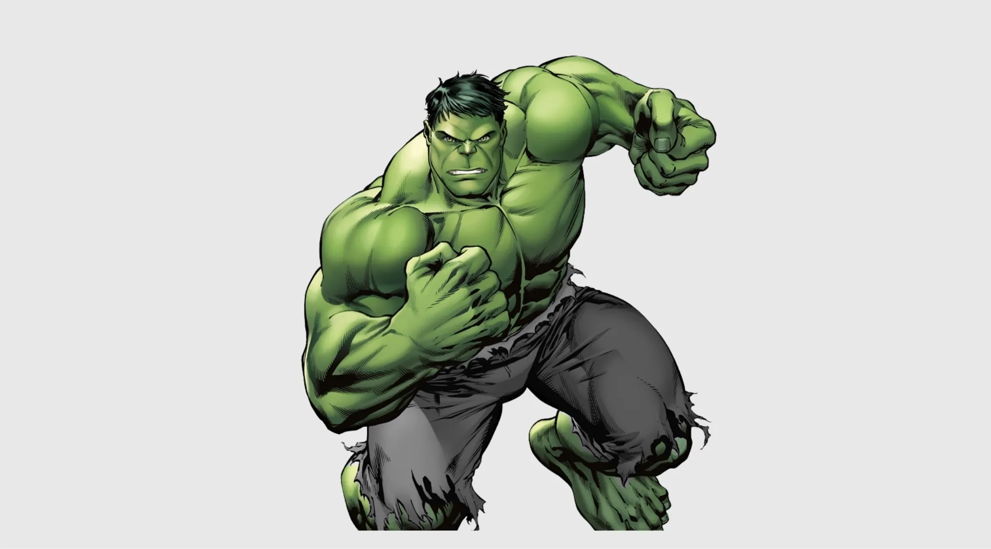 An image showing The Hulk in grey shorts