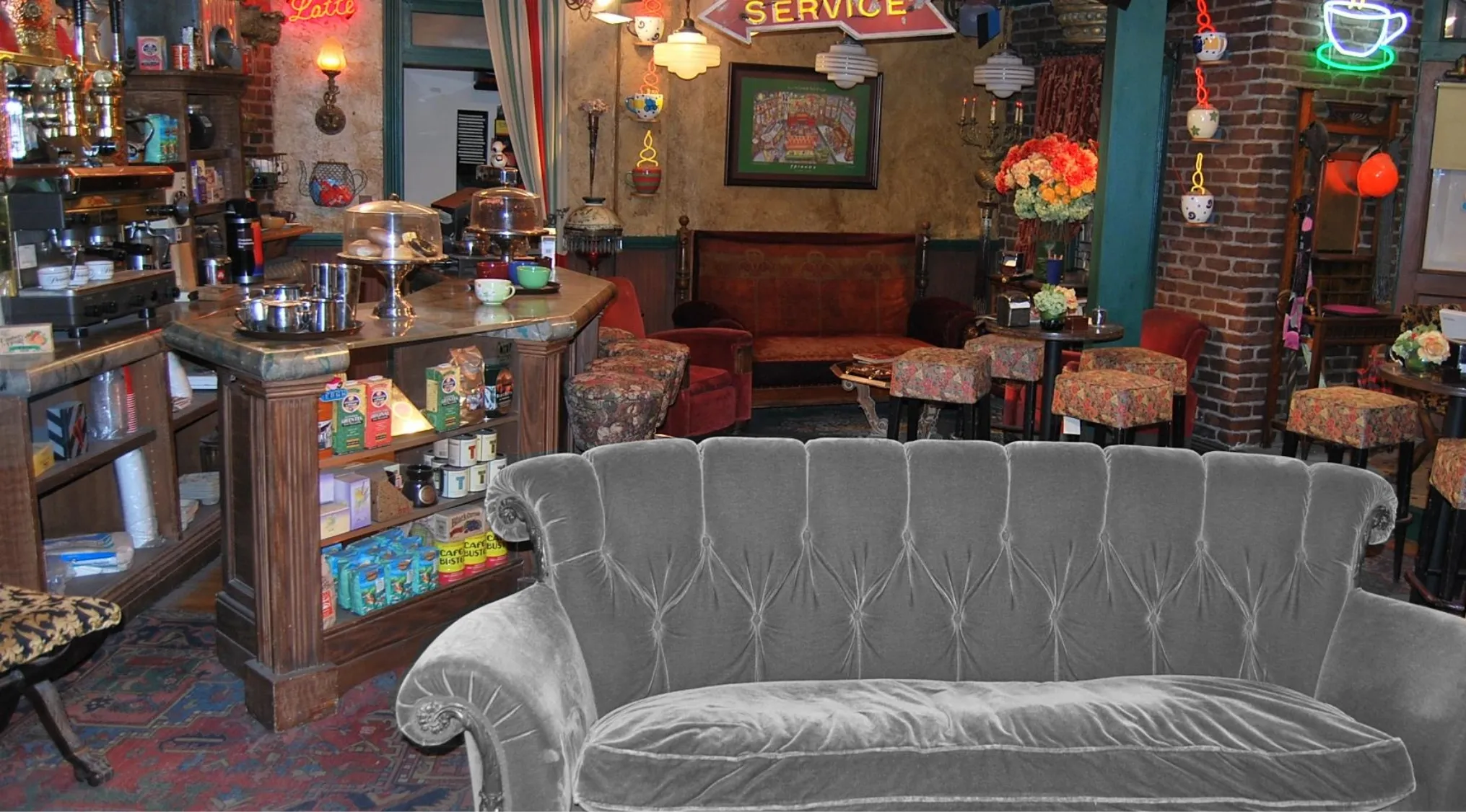 An image showing the iconic sofa from Friends TV series