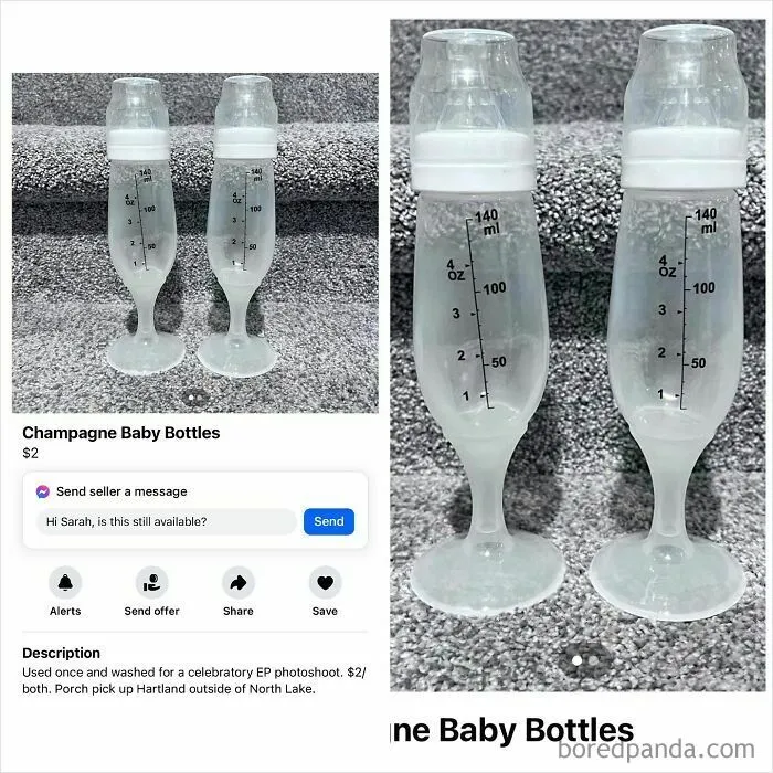 Pair of clear champagne baby bottles for sale on Facebook Marketplace