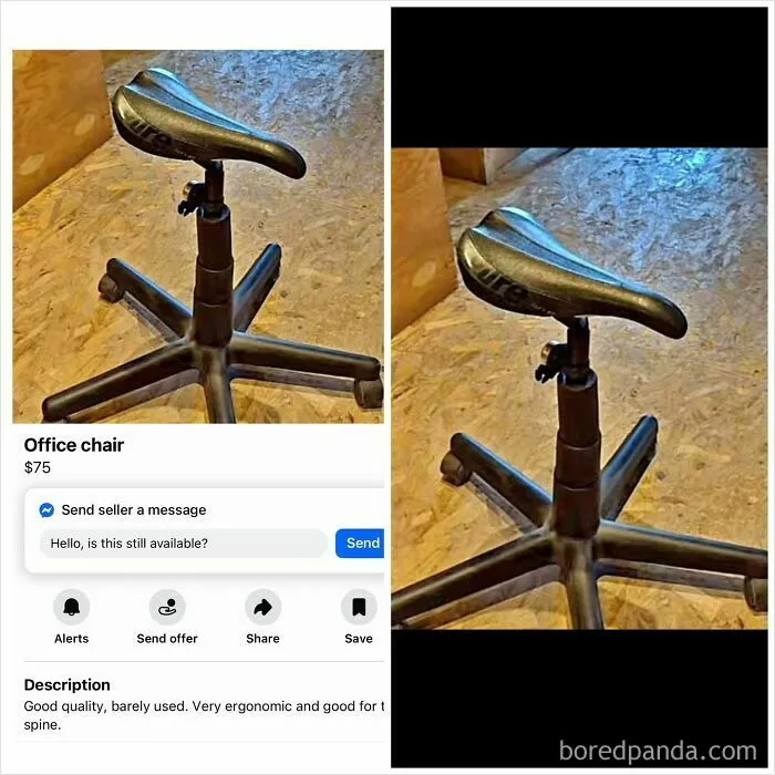 Ergonomic office chair with bike seat design on Facebook Marketplace