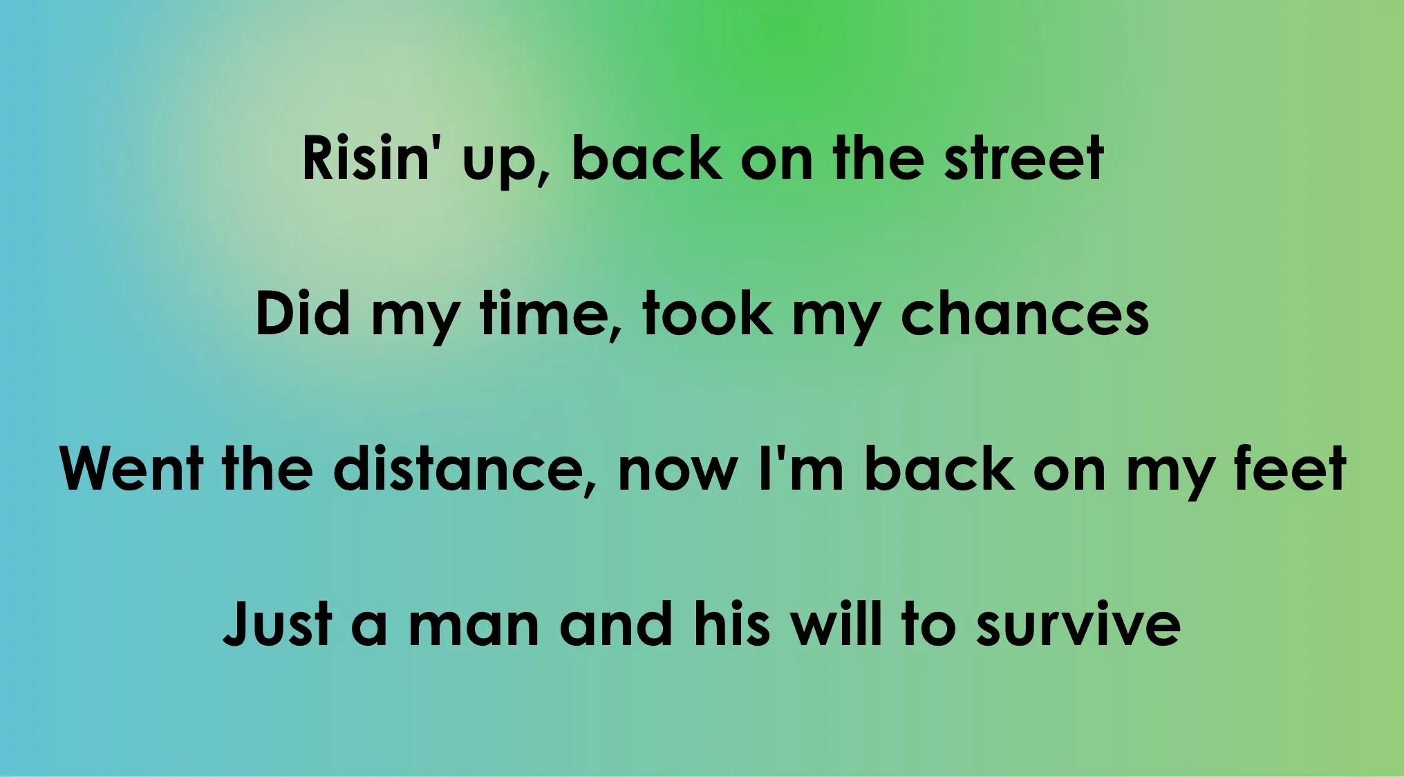 Lyrics: Risin' up, back on the street. Did my time, took my chances. '80s-'90s songs opening lyrics quiz.