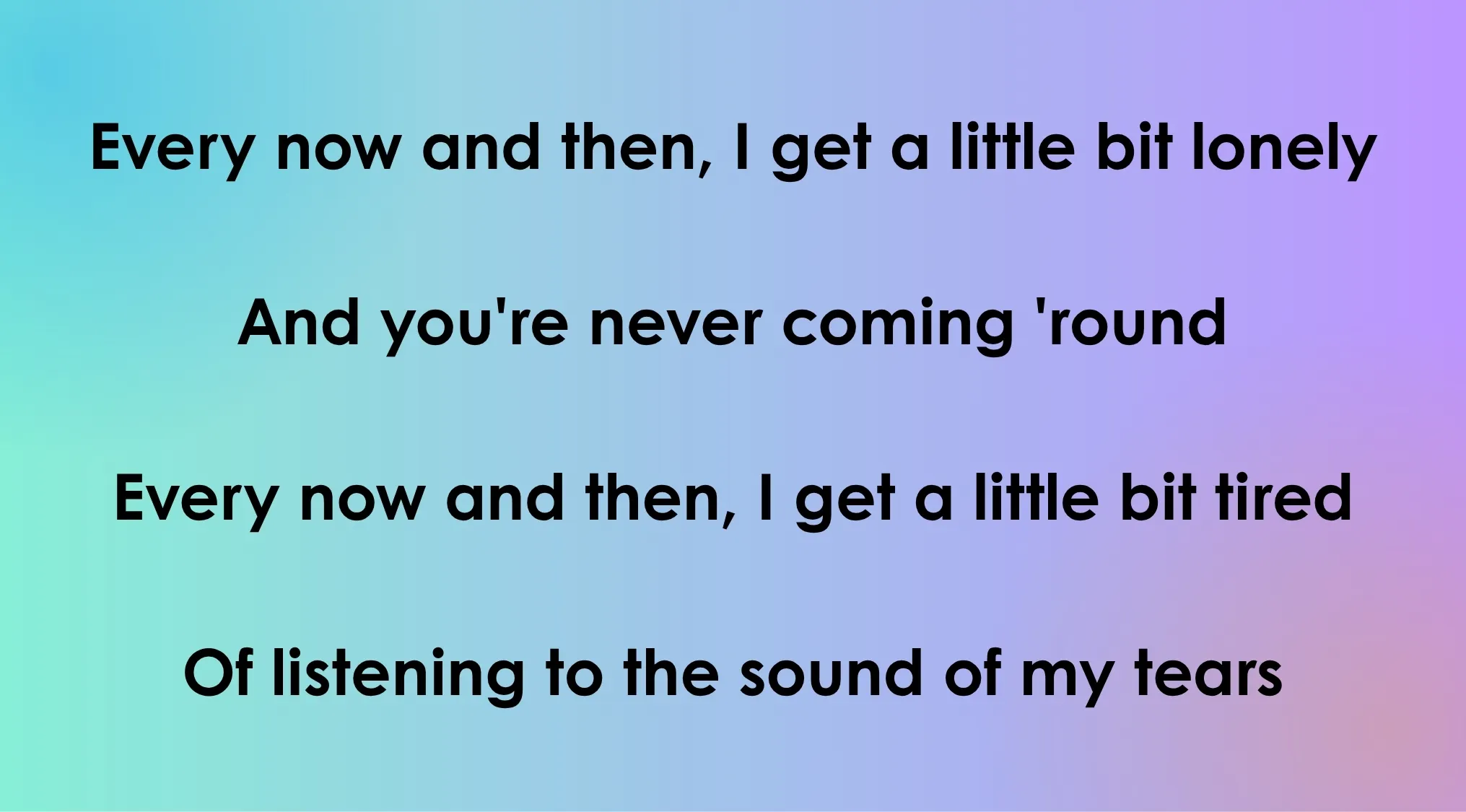 Opening lyrics of '80s-'90s songs: A purple and blue gradient background with song lyrics in black font.