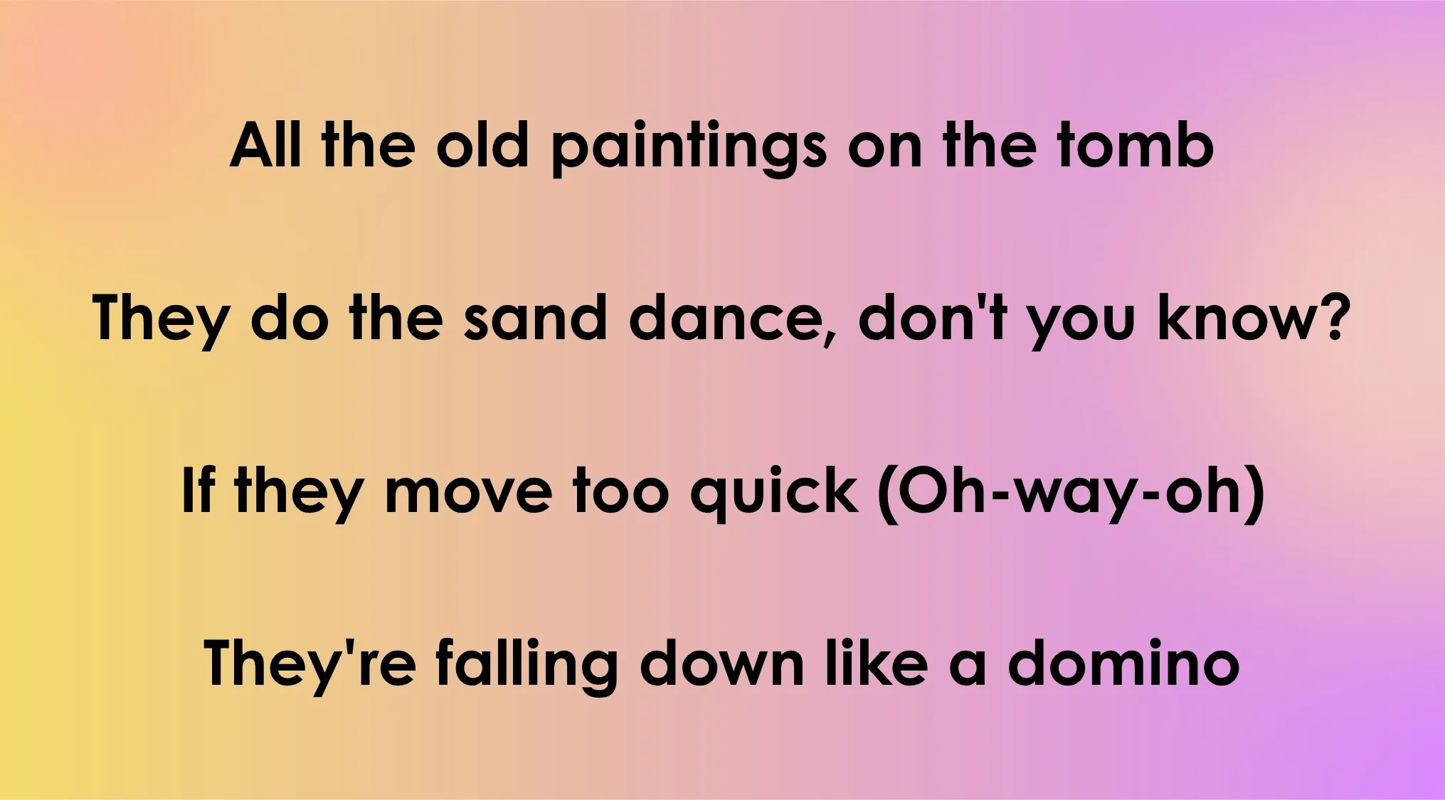 Lyrics from an 80s-90s song against a gradient background, asking which song opens with these words.