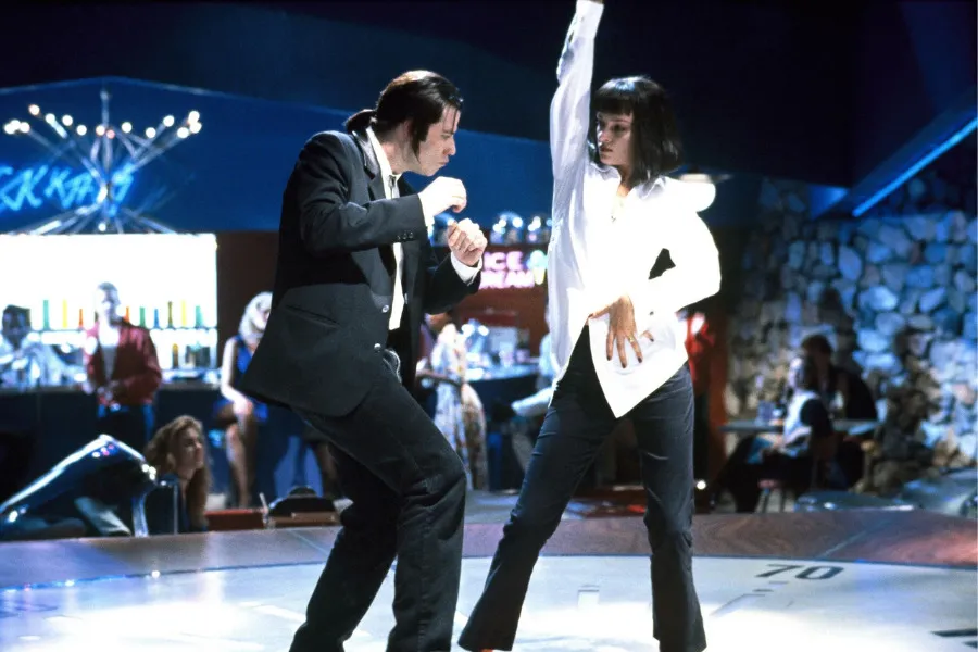 Uma Thurman and John Travolta dancing in Pulp Fiction, a 1995 Best Picture Academy Award winner nominee.