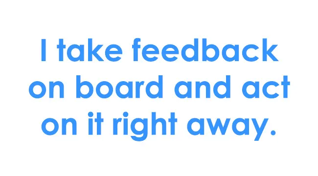 A statement on a white background: I take feedback on board and act on it right away. Rate your procrastination type.