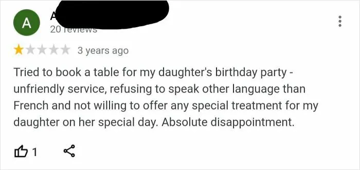 Karen Mad That A Restaurant In A French Speaking Country Only Speaks French (And Italian, Actually) And Not Giving Free Stuff To Her Daughter