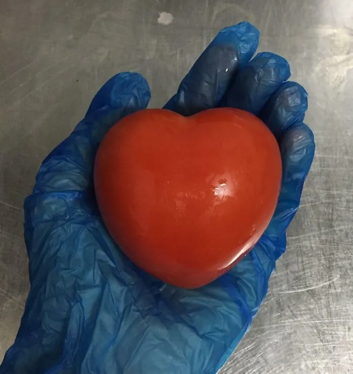 Encontré un tomate con forma de corazón en el trabajo.