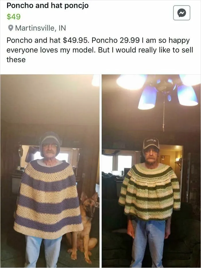 Woman Makes Her Regretful Husband Model Her Handmade Ponchos. Hilarious