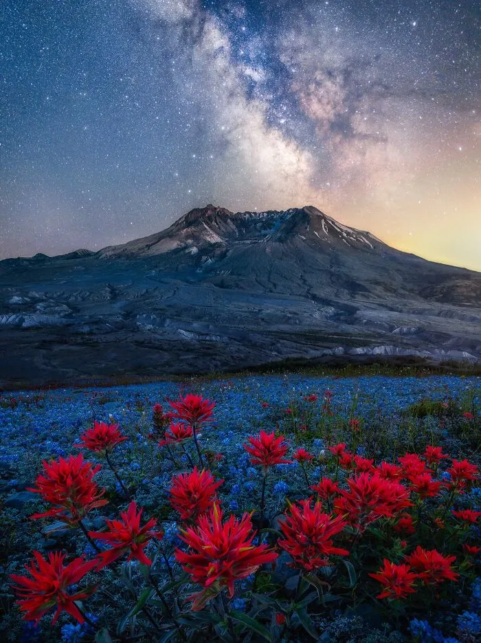 Millions Of Stars Shine Bright Above Mount St Helens On A Clear Summer Night
